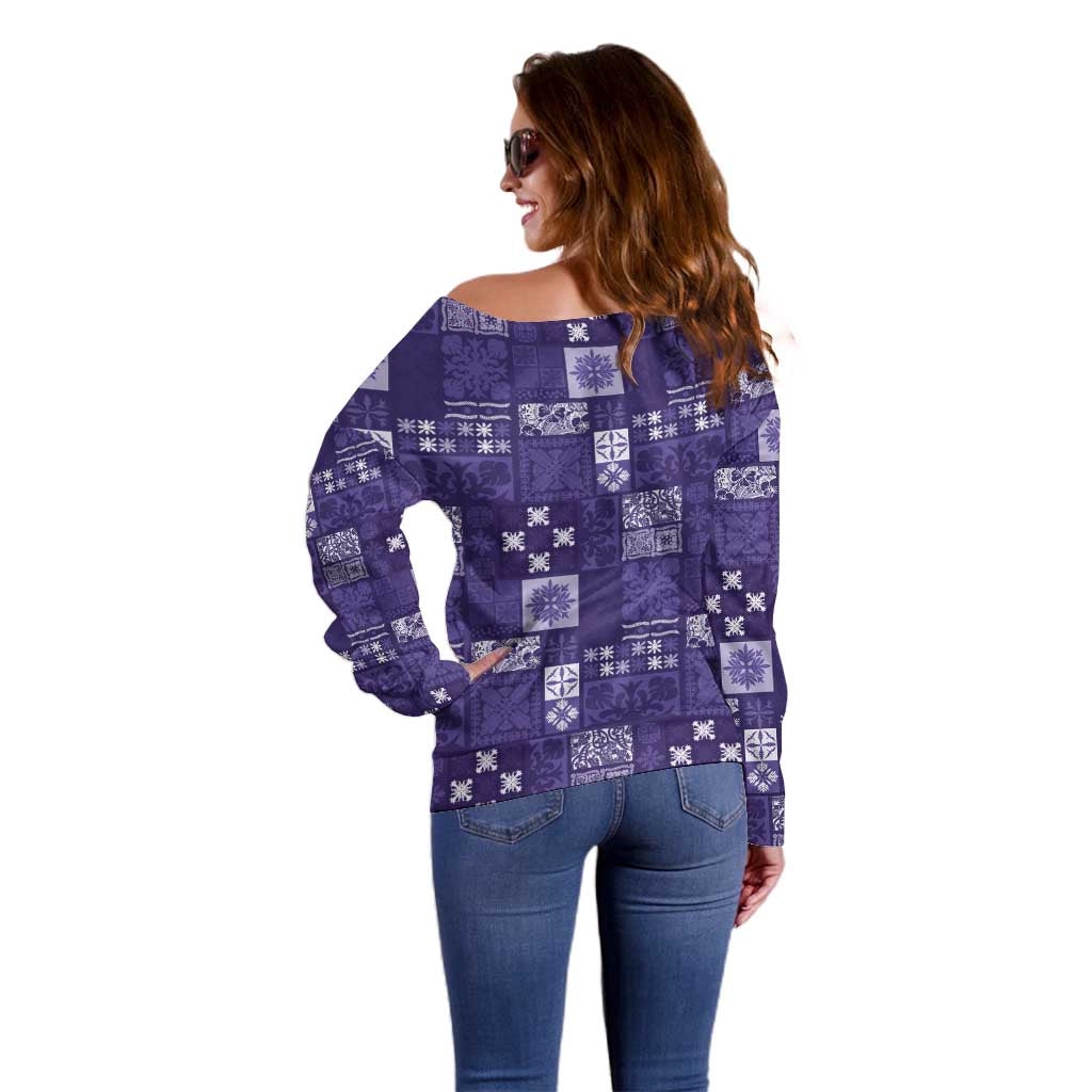 Vintage Hawaiian Quilting Patterns Off Shoulder Sweater Purple Style Tribal Fabric Patchwork - Polynesian Pride