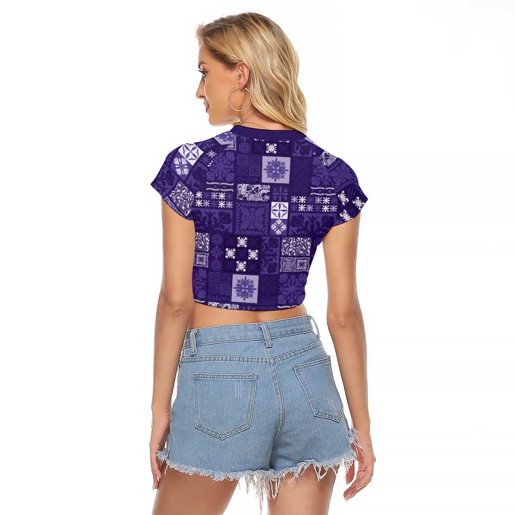 Vintage Hawaiian Quilting Patterns Raglan Cropped T Shirt Purple Style Tribal Fabric Patchwork - Polynesian Pride