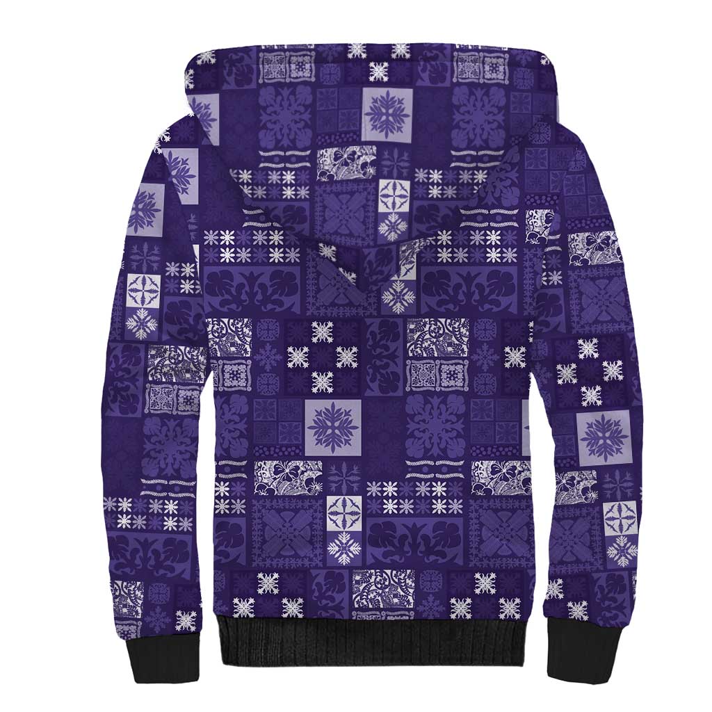 Vintage Hawaiian Quilting Patterns Sherpa Hoodie Purple Style Tribal Fabric Patchwork - Polynesian Pride