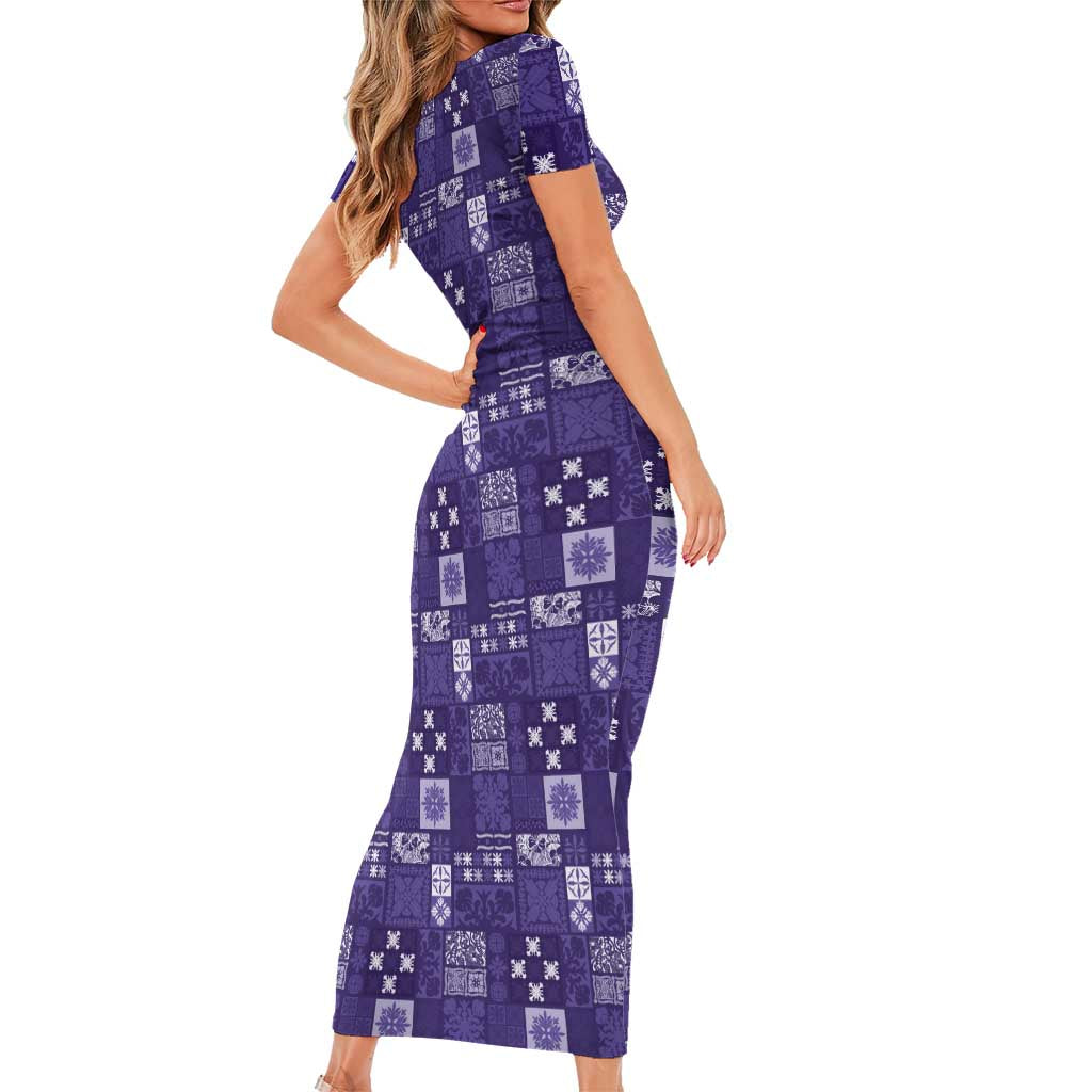 Vintage Hawaiian Quilting Patterns Short Sleeve Bodycon Dress Purple Style Tribal Fabric Patchwork - Polynesian Pride