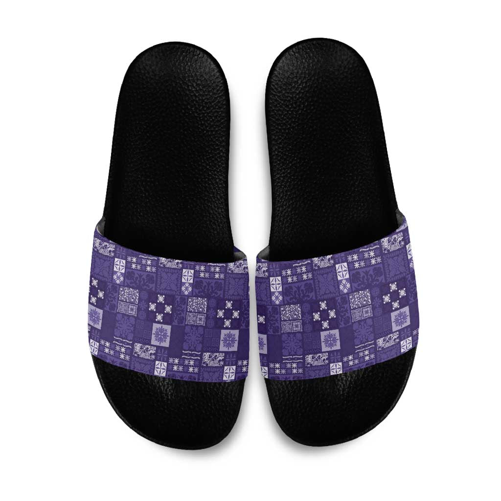 Vintage Hawaiian Quilting Patterns Slide Sandals Purple Style Tribal Fabric Patchwork - Polynesian Pride