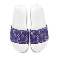Vintage Hawaiian Quilting Patterns Slide Sandals Purple Style Tribal Fabric Patchwork - Polynesian Pride