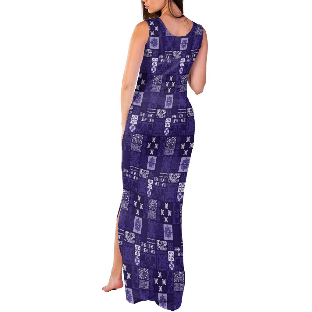 Vintage Hawaiian Quilting Patterns Tank Maxi Dress Purple Style Tribal Fabric Patchwork - Polynesian Pride