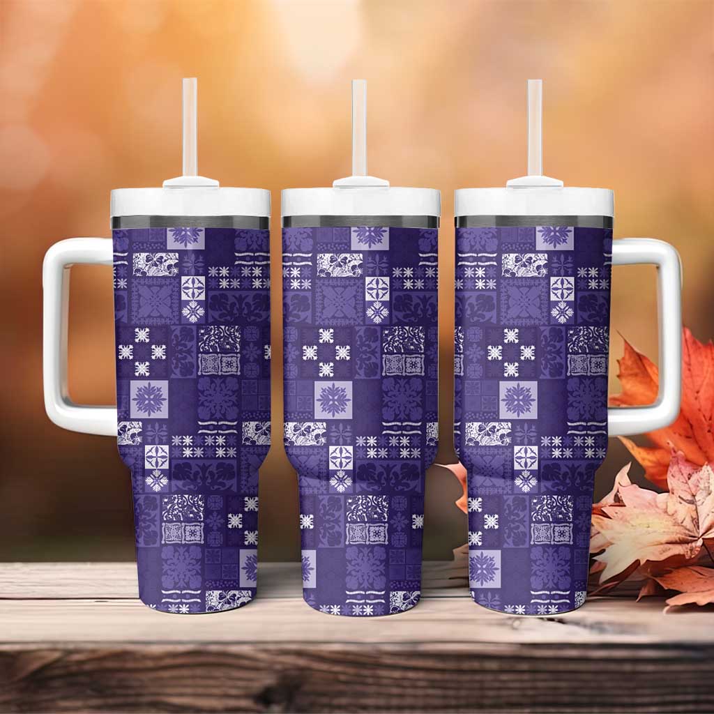 Vintage Hawaiian Quilting Patterns Tumbler With Handle Purple Style Tribal Fabric Patchwork - Polynesian Pride