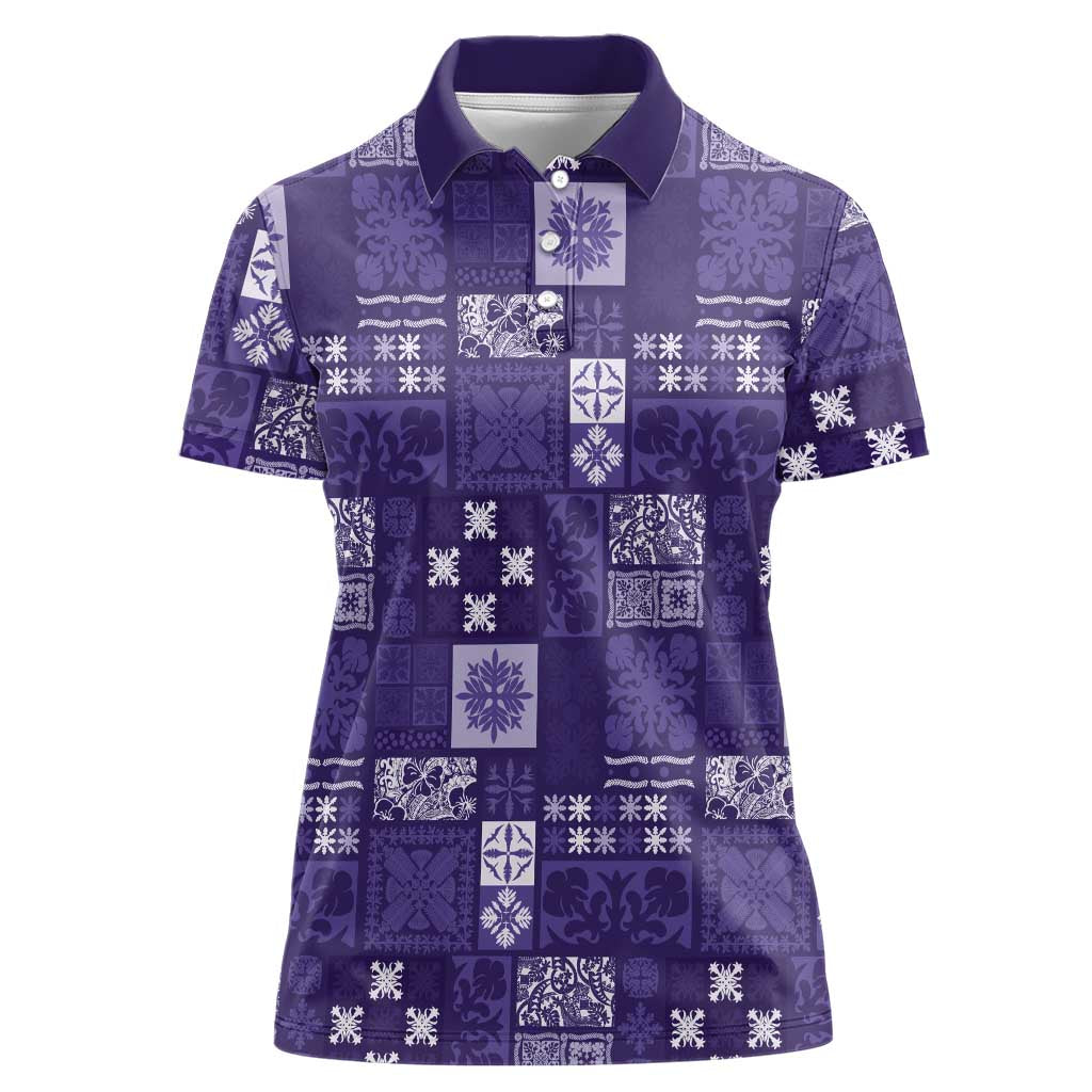Vintage Hawaiian Quilting Patterns Women Polo Shirt Purple Style Tribal Fabric Patchwork - Polynesian Pride