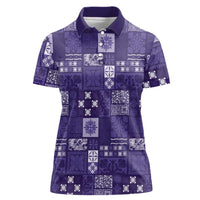 Vintage Hawaiian Quilting Patterns Women Polo Shirt Purple Style Tribal Fabric Patchwork - Polynesian Pride