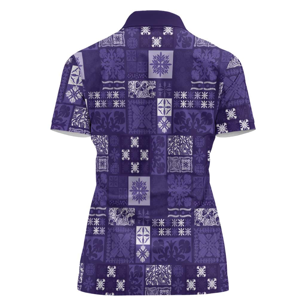 Vintage Hawaiian Quilting Patterns Women Polo Shirt Purple Style Tribal Fabric Patchwork - Polynesian Pride