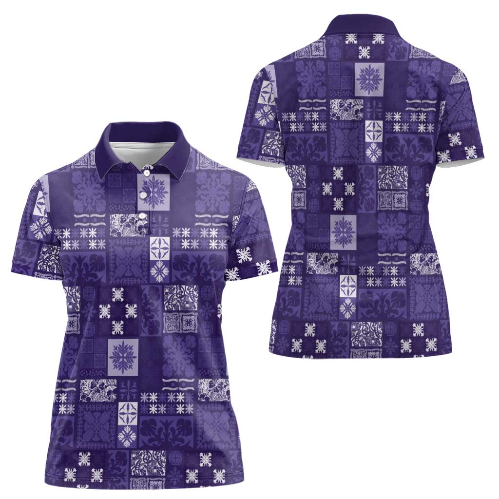 Vintage Hawaiian Quilting Patterns Women Polo Shirt Purple Style Tribal Fabric Patchwork - Polynesian Pride