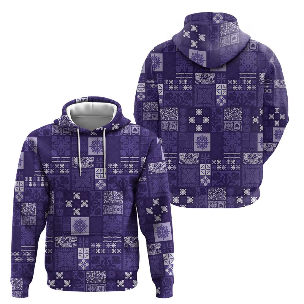 Vintage Hawaiian Quilting Patterns Zip Hoodie Purple Style Tribal Fabric Patchwork - Polynesian Pride