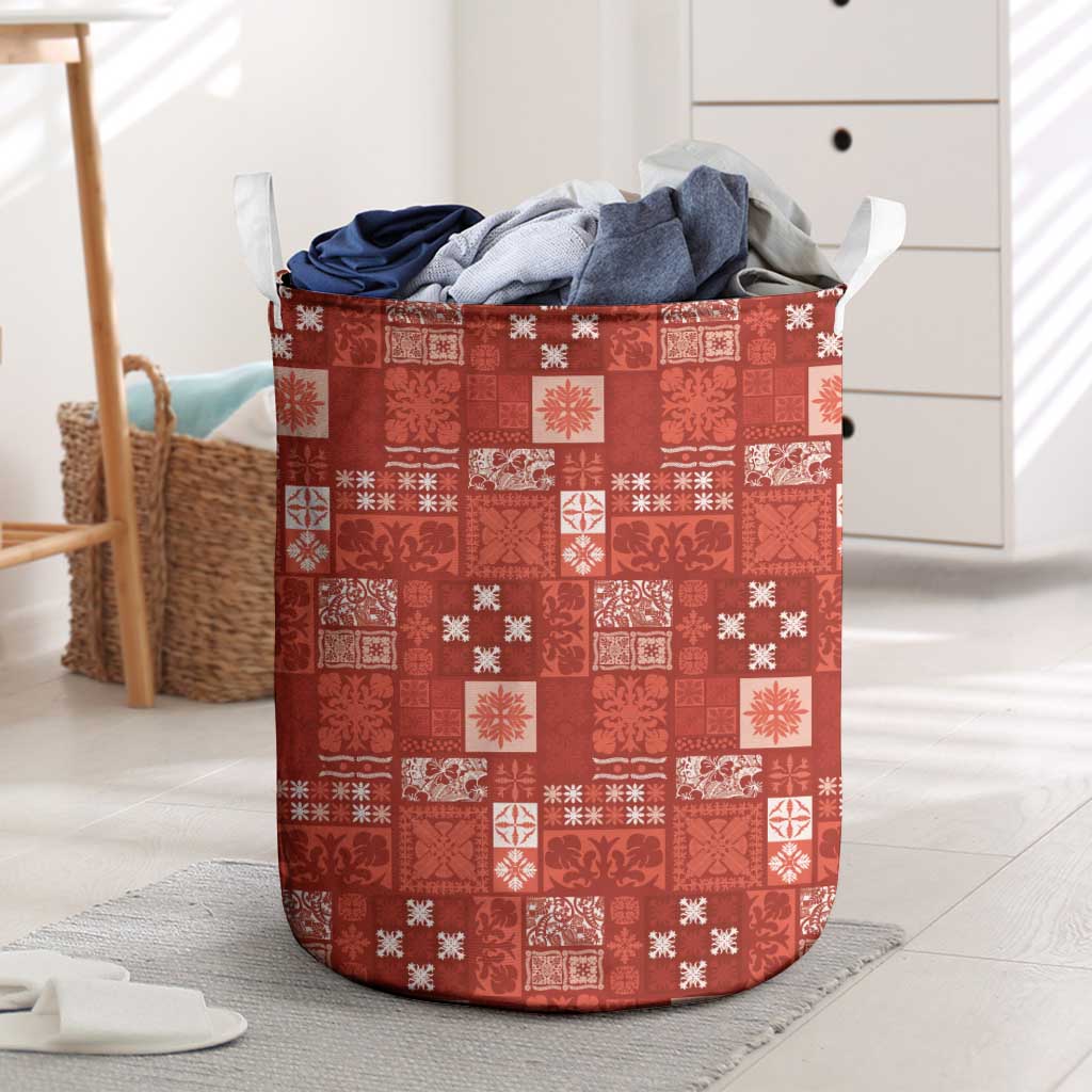 Vintage Hawaiian Quilting Patterns Laundry Basket Red Style Tribal Fabric Patchwork - Polynesian Pride