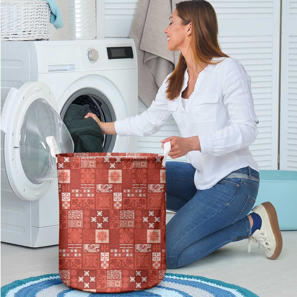 Vintage Hawaiian Quilting Patterns Laundry Basket Red Style Tribal Fabric Patchwork - Polynesian Pride
