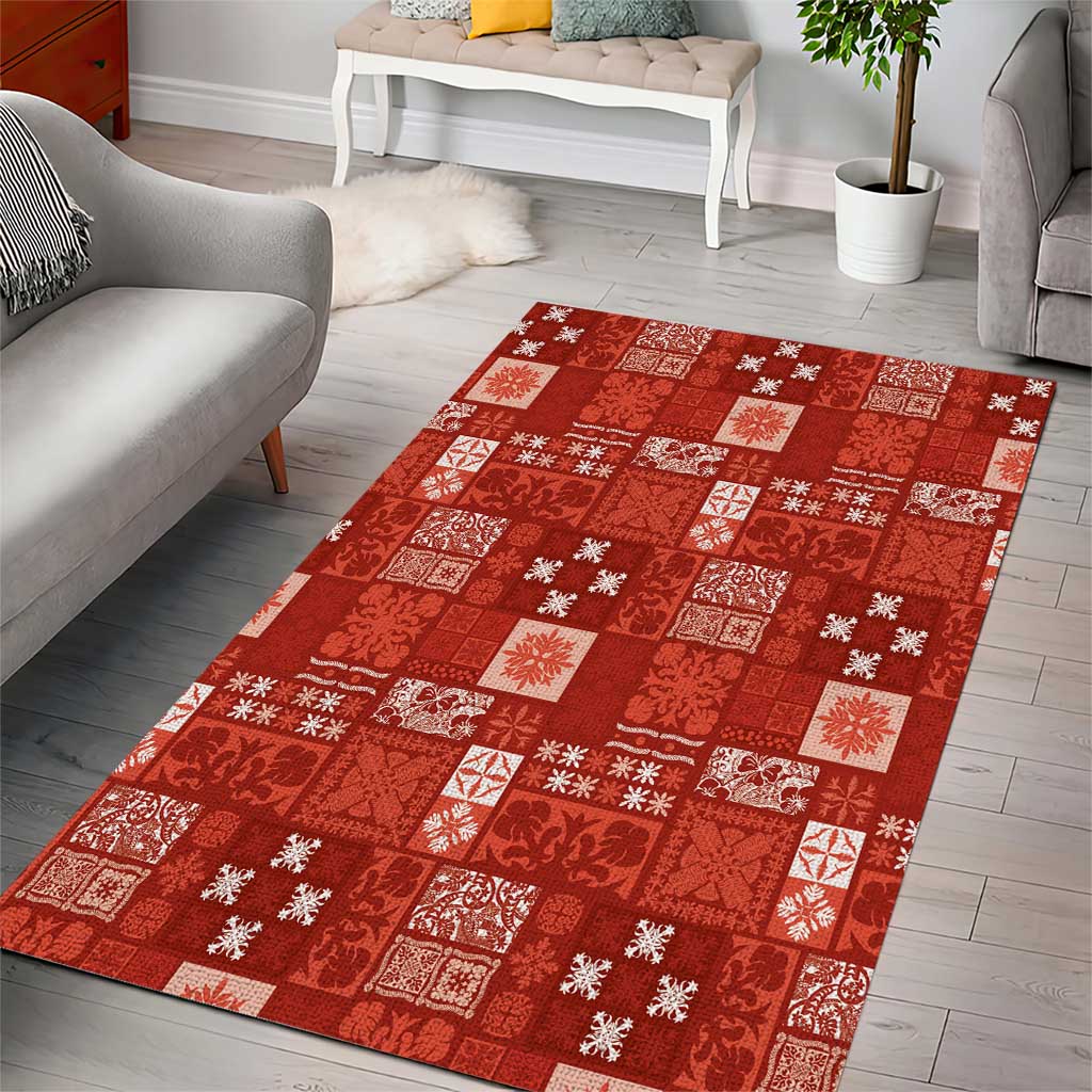 Vintage Hawaiian Quilting Patterns Area Rug Red Style Tribal Fabric Patchwork - Polynesian Pride