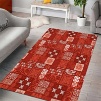 Vintage Hawaiian Quilting Patterns Area Rug Red Style Tribal Fabric Patchwork - Polynesian Pride