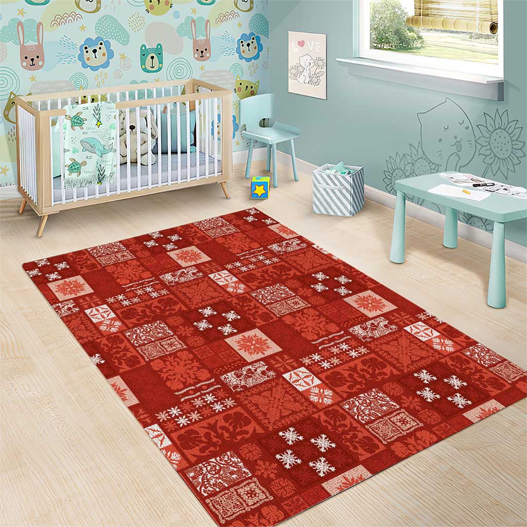 Vintage Hawaiian Quilting Patterns Area Rug Red Style Tribal Fabric Patchwork - Polynesian Pride