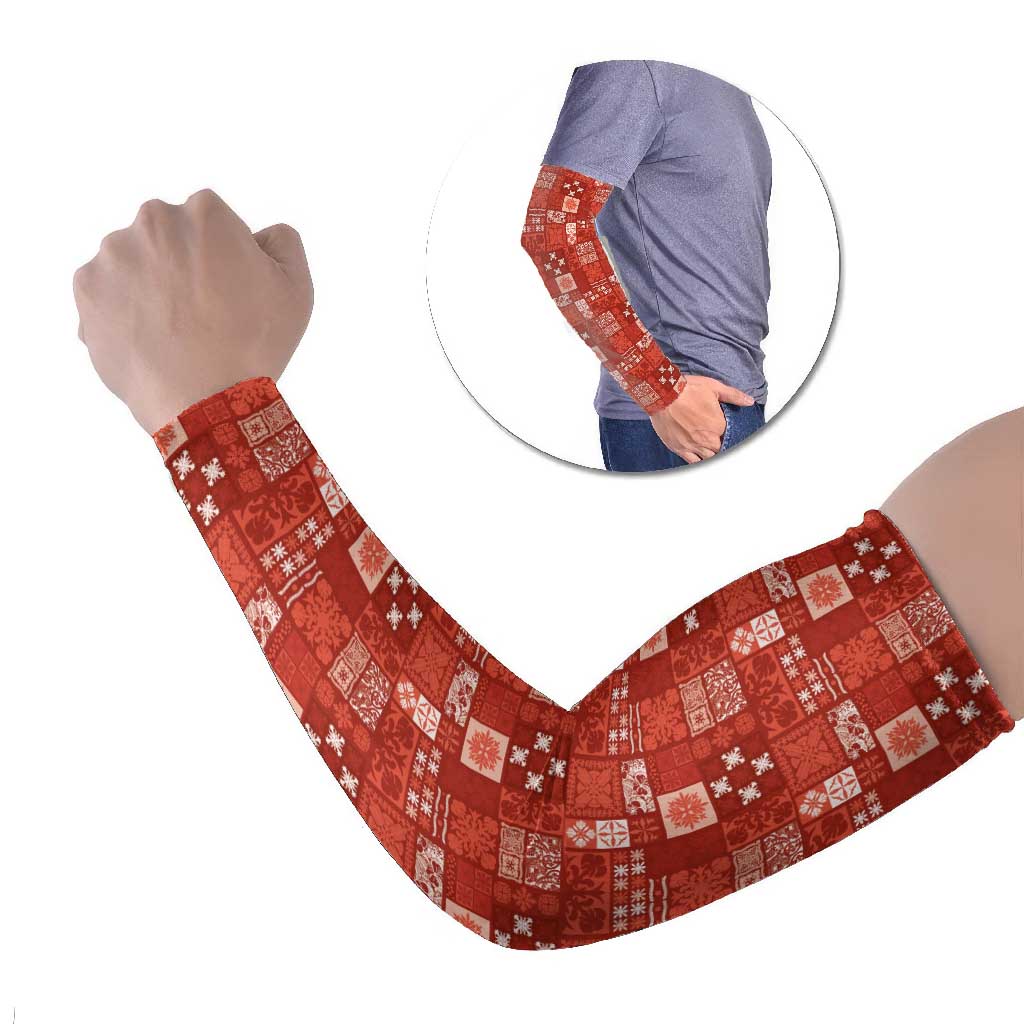Vintage Hawaiian Quilting Patterns Arm Sleeves Red Style Tribal Fabric Patchwork - Polynesian Pride