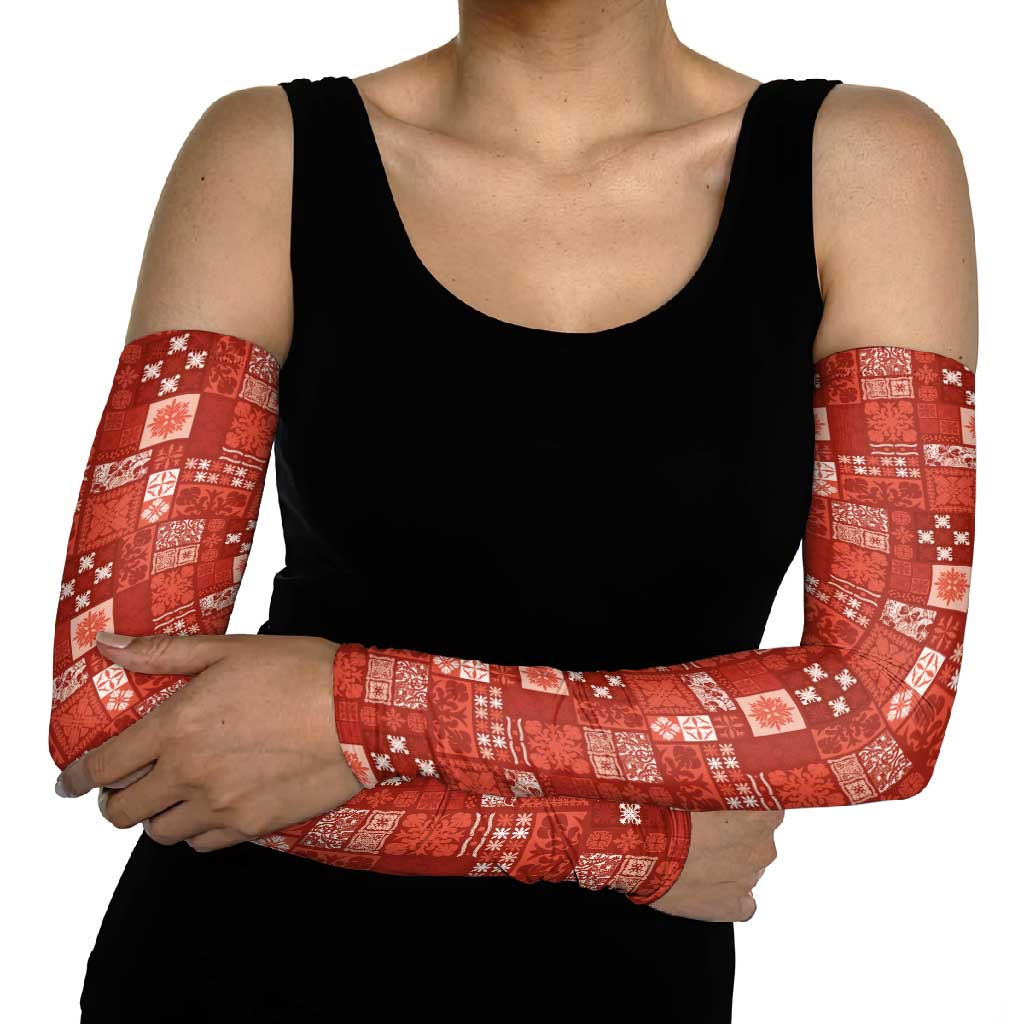 Vintage Hawaiian Quilting Patterns Arm Sleeves Red Style Tribal Fabric Patchwork - Polynesian Pride