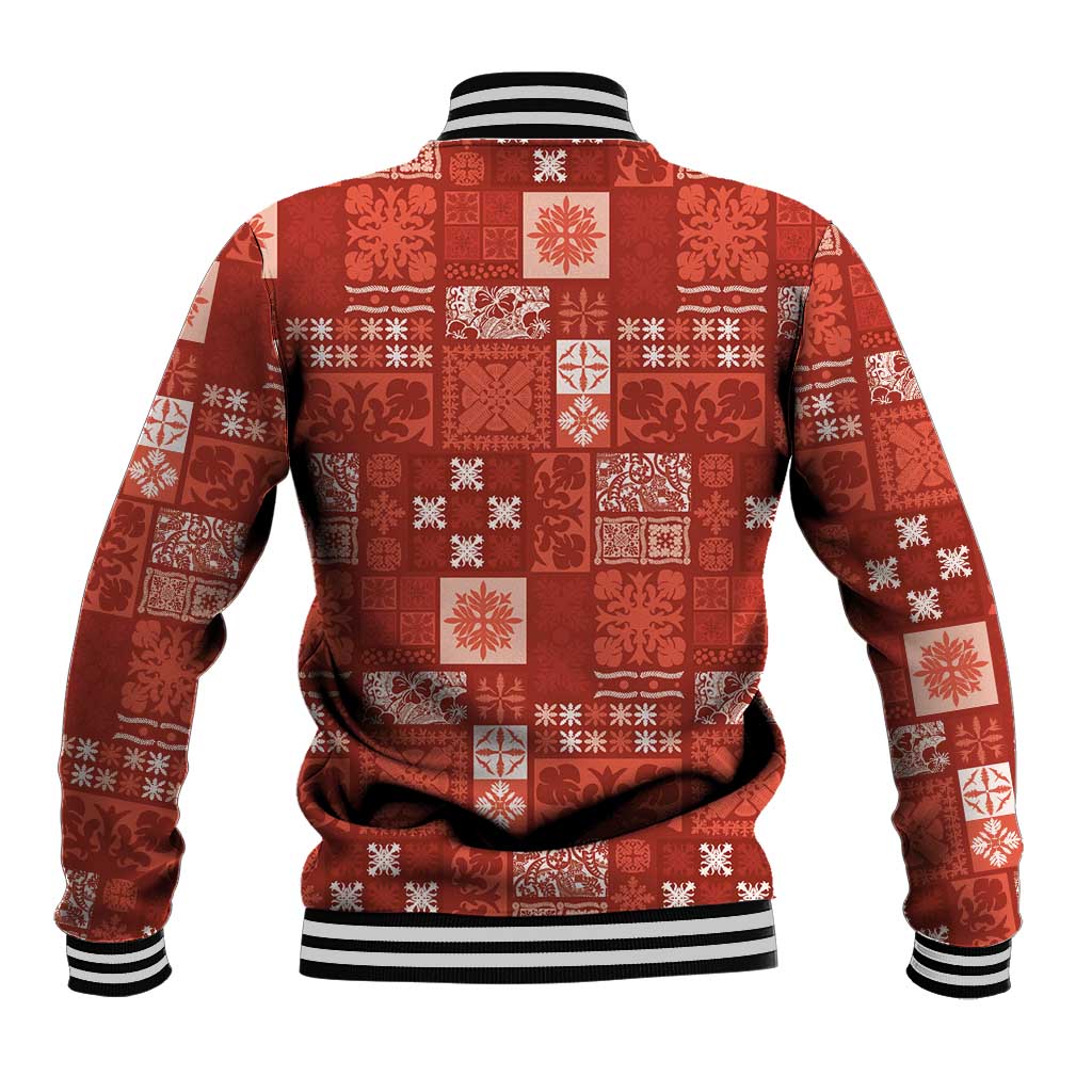 Vintage Hawaiian Quilting Patterns Baseball Jacket Red Style Tribal Fabric Patchwork - Polynesian Pride