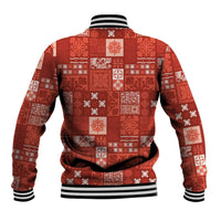 Vintage Hawaiian Quilting Patterns Baseball Jacket Red Style Tribal Fabric Patchwork - Polynesian Pride