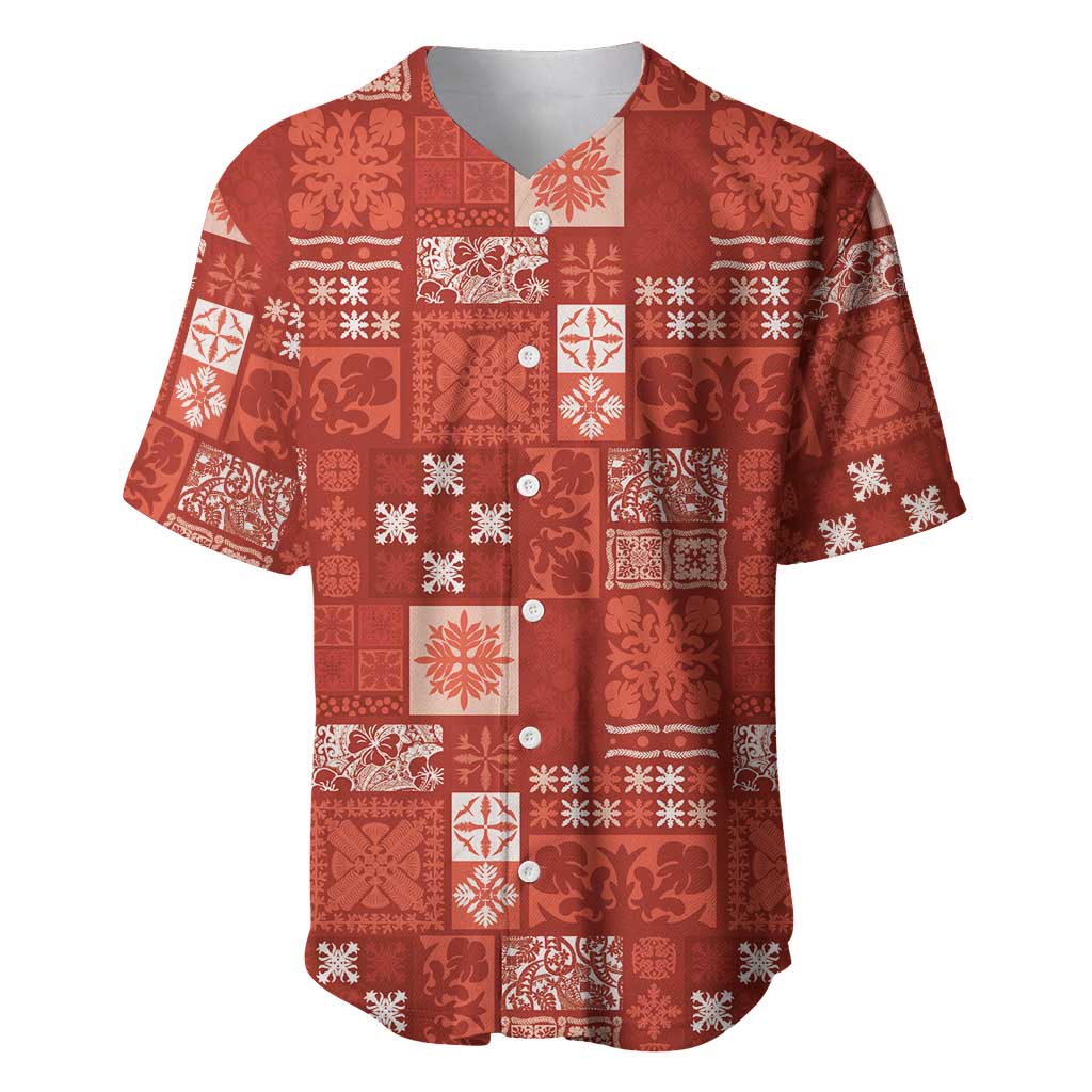 Vintage Hawaiian Quilting Patterns Baseball Jersey Red Style Tribal Fabric Patchwork - Polynesian Pride