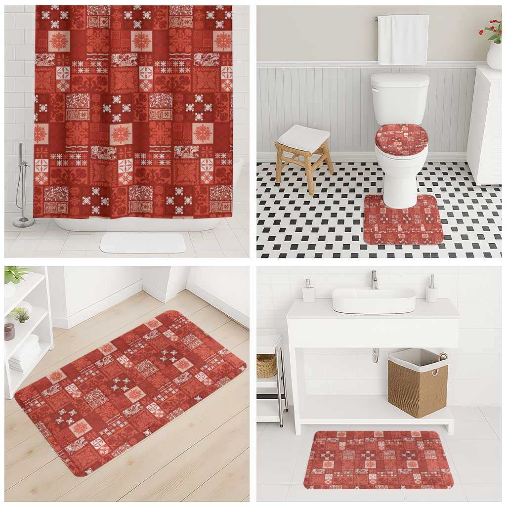 Vintage Hawaiian Quilting Patterns Bathroom Set Red Style Tribal Fabric Patchwork - Polynesian Pride