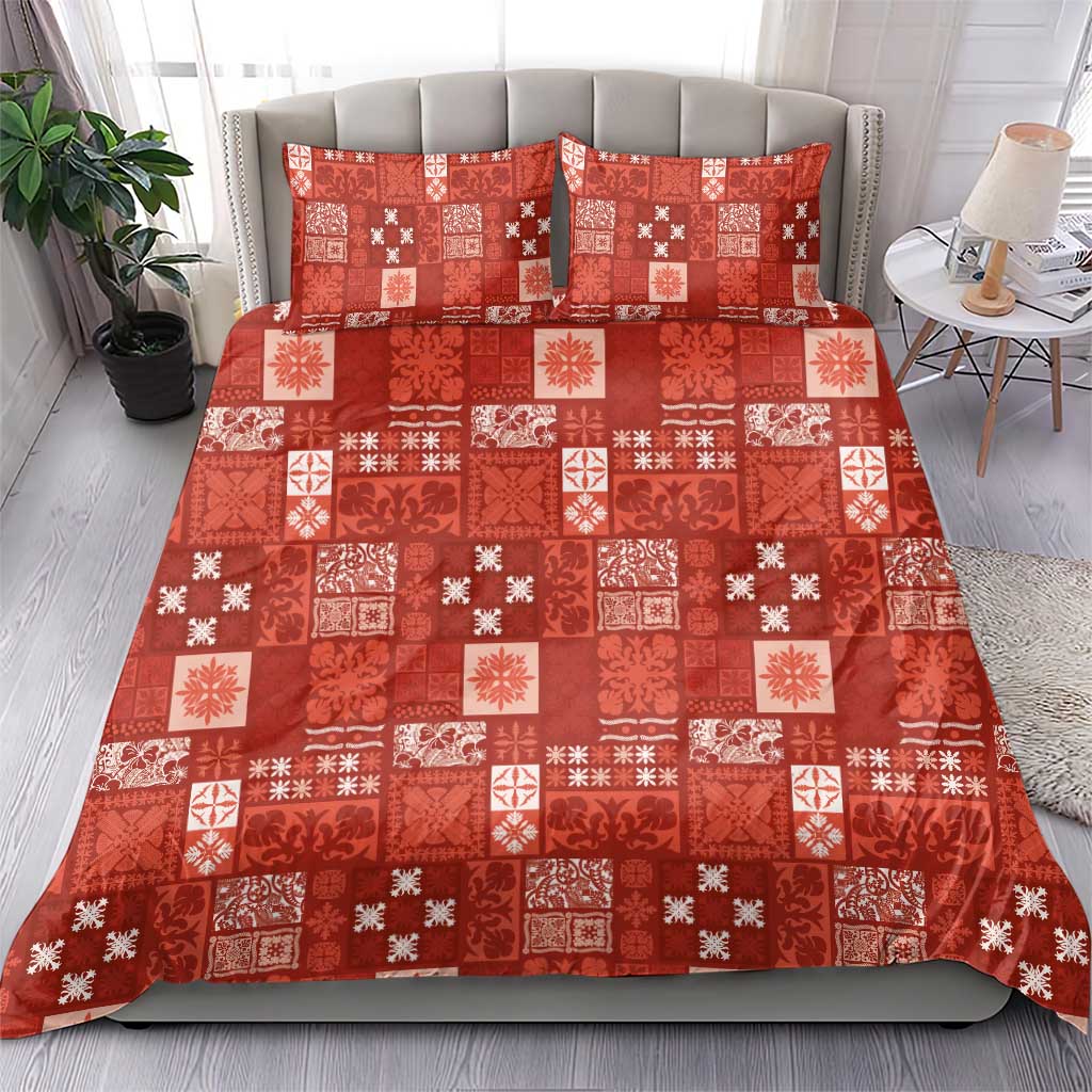 Vintage Hawaiian Quilting Patterns Bedding Set Red Style Tribal Fabric Patchwork - Polynesian Pride