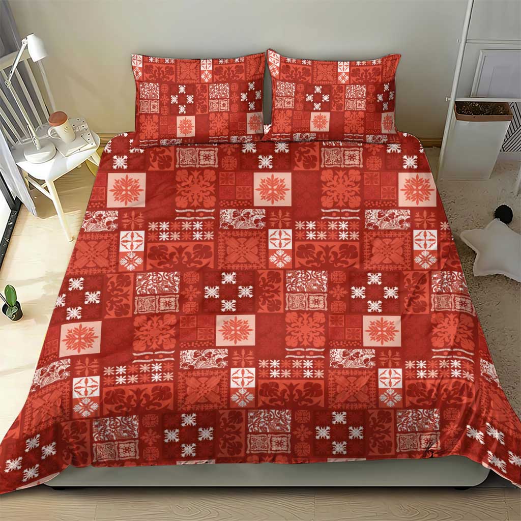 Vintage Hawaiian Quilting Patterns Bedding Set Red Style Tribal Fabric Patchwork - Polynesian Pride