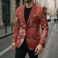 Vintage Hawaiian Quilting Patterns Blazer Red Style Tribal Fabric Patchwork - Polynesian Pride