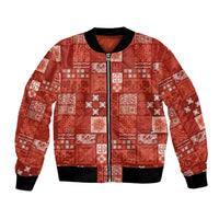 Vintage Hawaiian Quilting Patterns Bomber Jacket Red Style Tribal Fabric Patchwork - Polynesian Pride