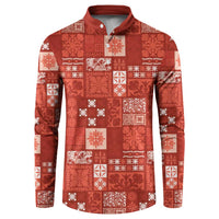 Vintage Hawaiian Quilting Patterns Button Sweatshirt Red Style Tribal Fabric Patchwork - Polynesian Pride