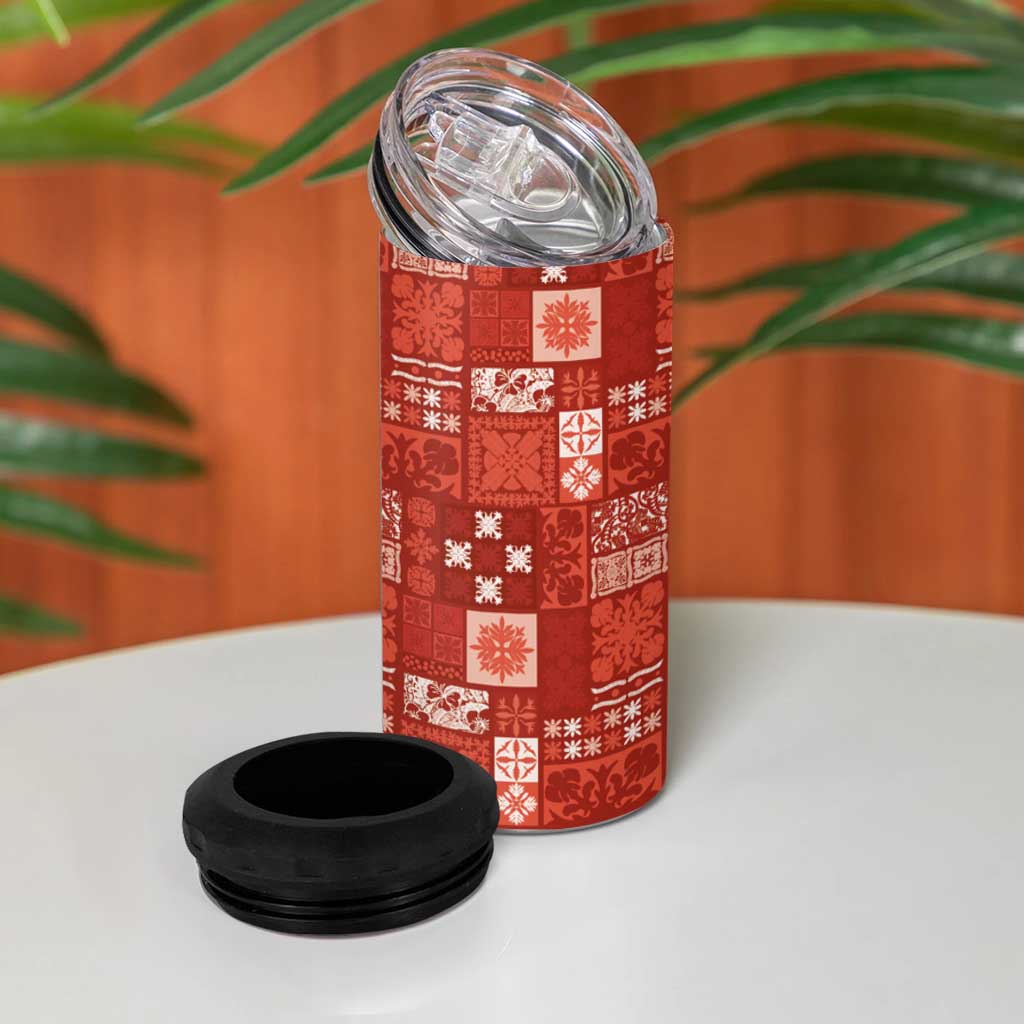Vintage Hawaiian Quilting Patterns 4 in 1 Can Cooler Tumbler Red Style Tribal Fabric Patchwork - Polynesian Pride