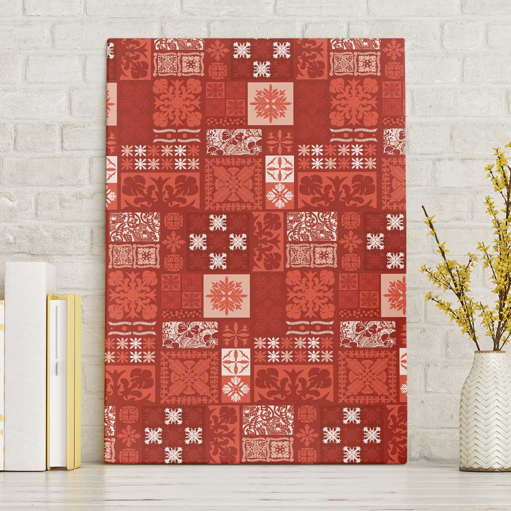 Vintage Hawaiian Quilting Patterns Canvas Wall Art Red Style Tribal Fabric Patchwork - Polynesian Pride