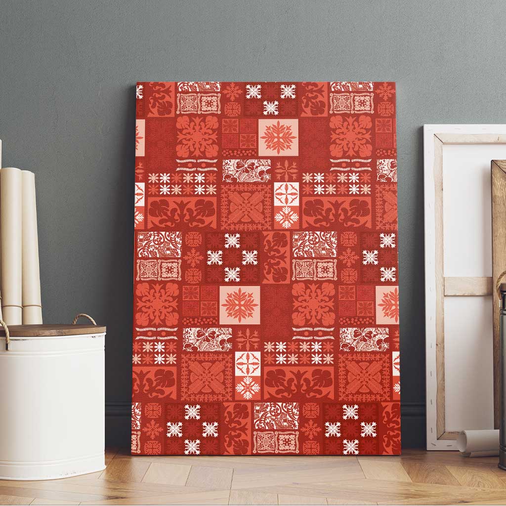 Vintage Hawaiian Quilting Patterns Canvas Wall Art Red Style Tribal Fabric Patchwork - Polynesian Pride