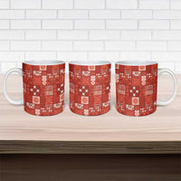 Vintage Hawaiian Quilting Patterns Ceramic Mug Red Style Tribal Fabric Patchwork - Polynesian Pride
