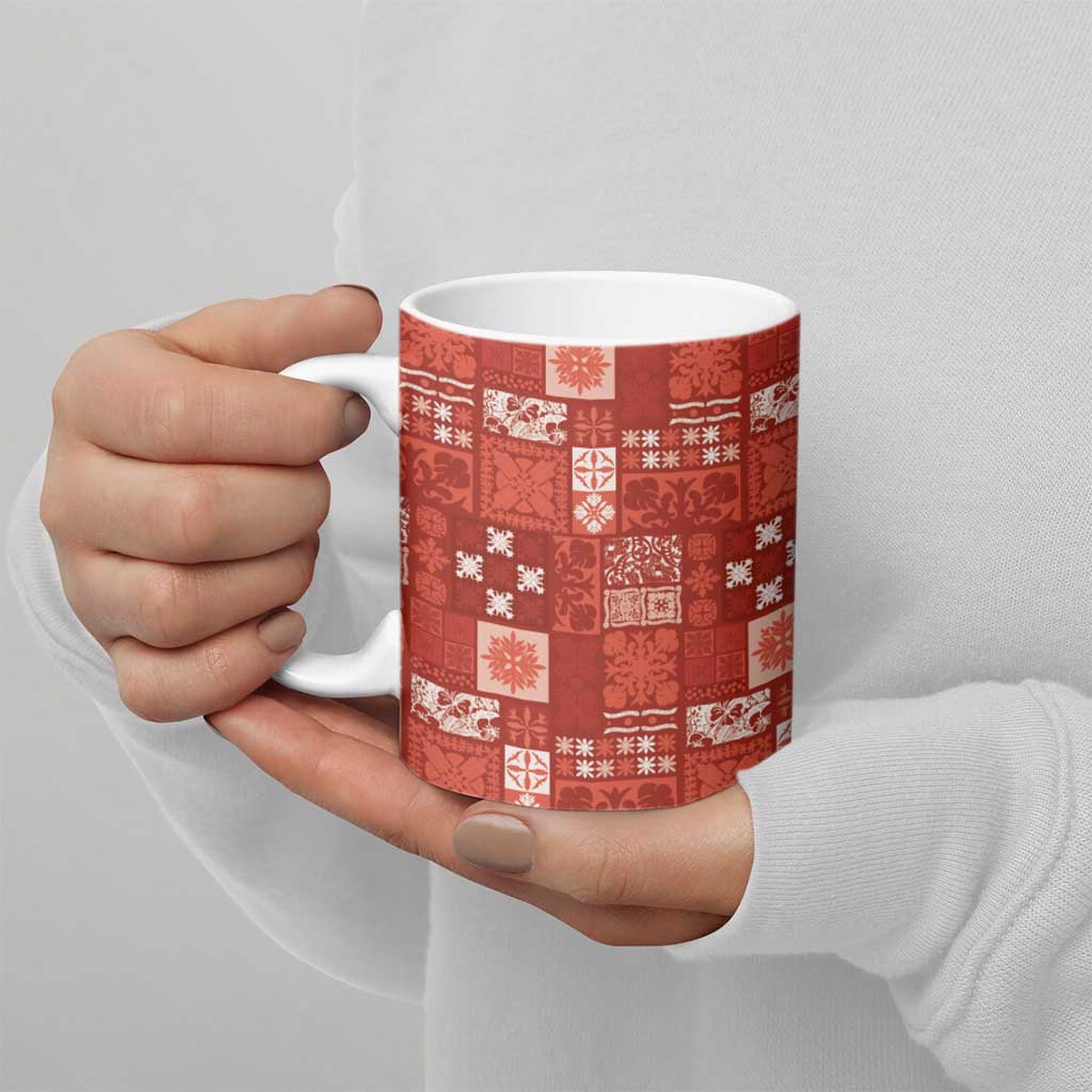 Vintage Hawaiian Quilting Patterns Ceramic Mug Red Style Tribal Fabric Patchwork - Polynesian Pride