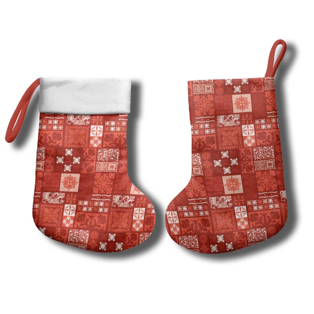 Vintage Hawaiian Quilting Patterns Christmas Stocking Red Style Tribal Fabric Patchwork - Polynesian Pride