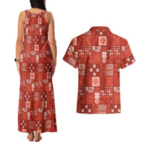 Vintage Hawaiian Quilting Patterns Couples Matching Tank Maxi Dress and Hawaiian Shirt Red Style Tribal Fabric Patchwork - Polynesian Pride