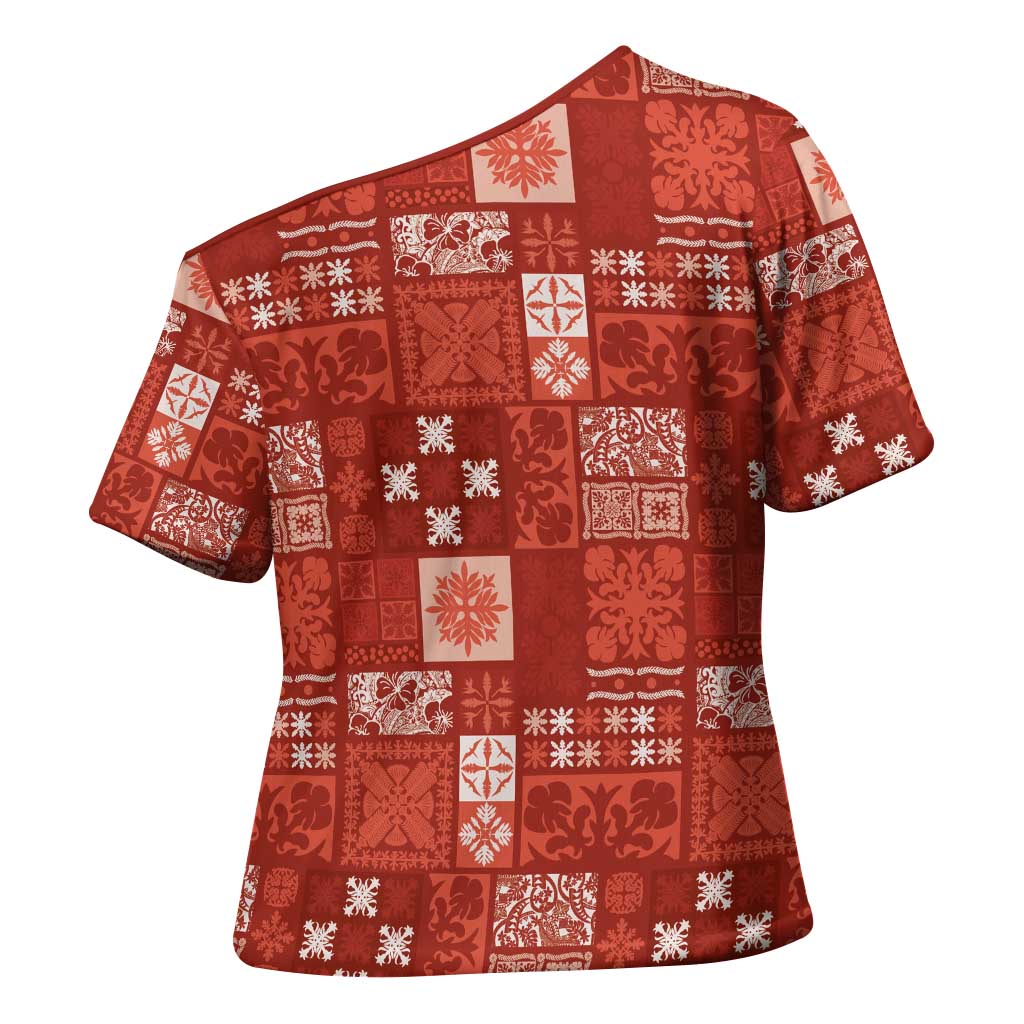 Vintage Hawaiian Quilting Patterns Cross Shoulder Shirt Red Style Tribal Fabric Patchwork - Polynesian Pride