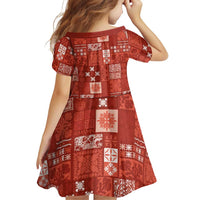 Vintage Hawaiian Quilting Patterns Family Matching Off Shoulder Short Dress and Hawaiian Shirt Red Style Tribal Fabric Patchwork - Polynesian Pride
