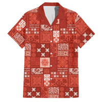 Vintage Hawaiian Quilting Patterns Family Matching Puletasi and Hawaiian Shirt Red Style Tribal Fabric Patchwork - Polynesian Pride