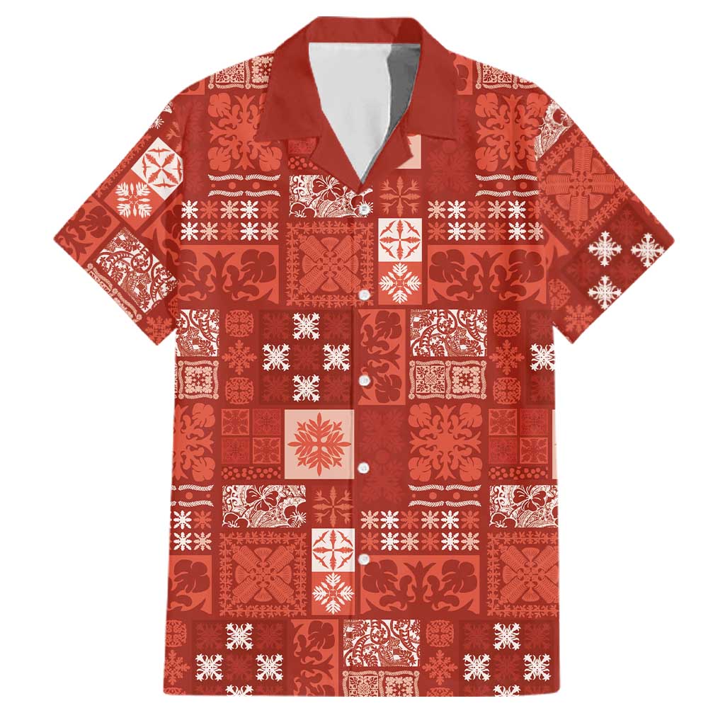 Vintage Hawaiian Quilting Patterns Family Matching Tank Maxi Dress and Hawaiian Shirt Red Style Tribal Fabric Patchwork - Polynesian Pride