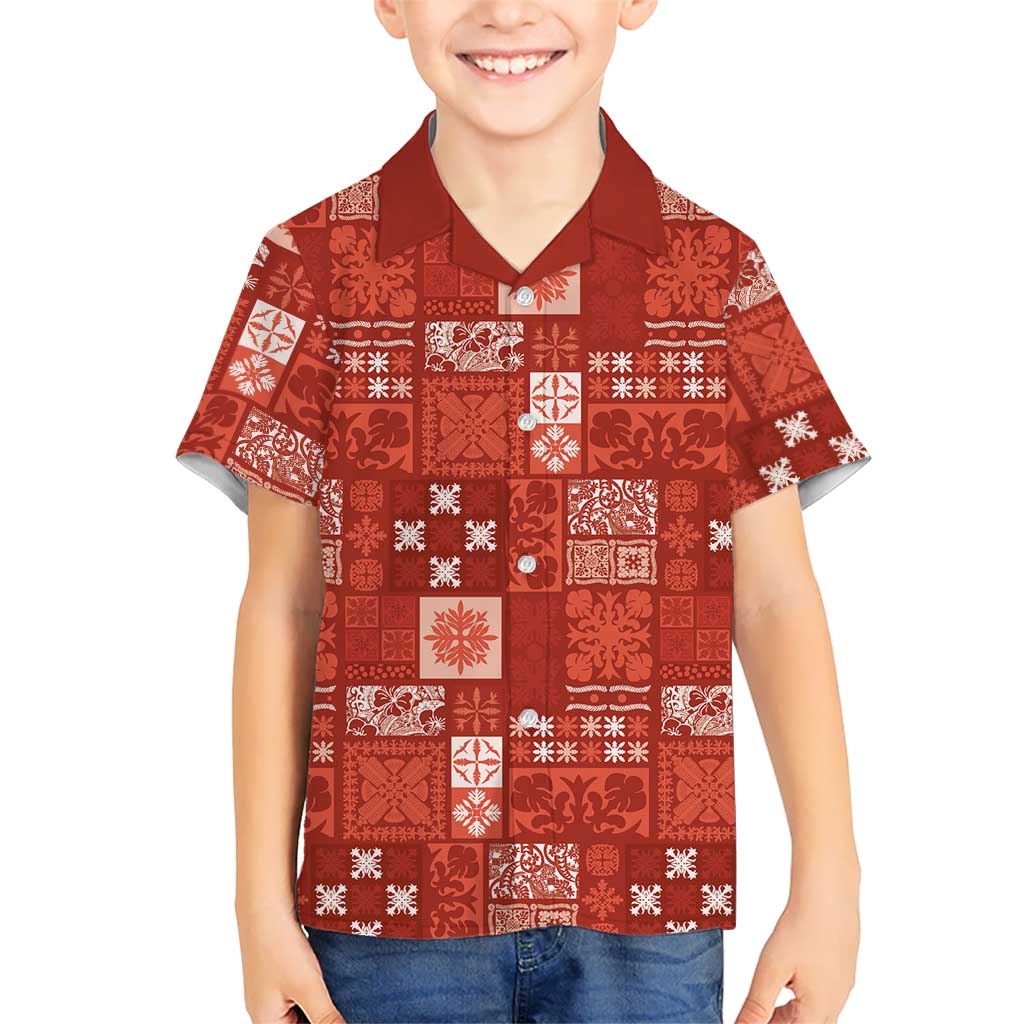 Vintage Hawaiian Quilting Patterns Hawaiian Shirt Red Style Tribal Fabric Patchwork - Polynesian Pride