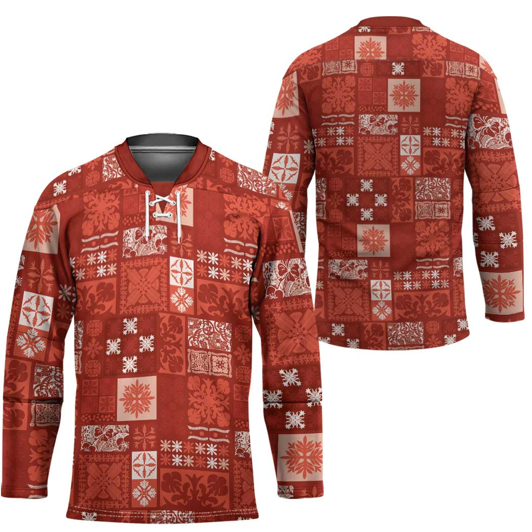 Vintage Hawaiian Quilting Patterns Hockey Jersey Red Style Tribal Fabric Patchwork - Polynesian Pride