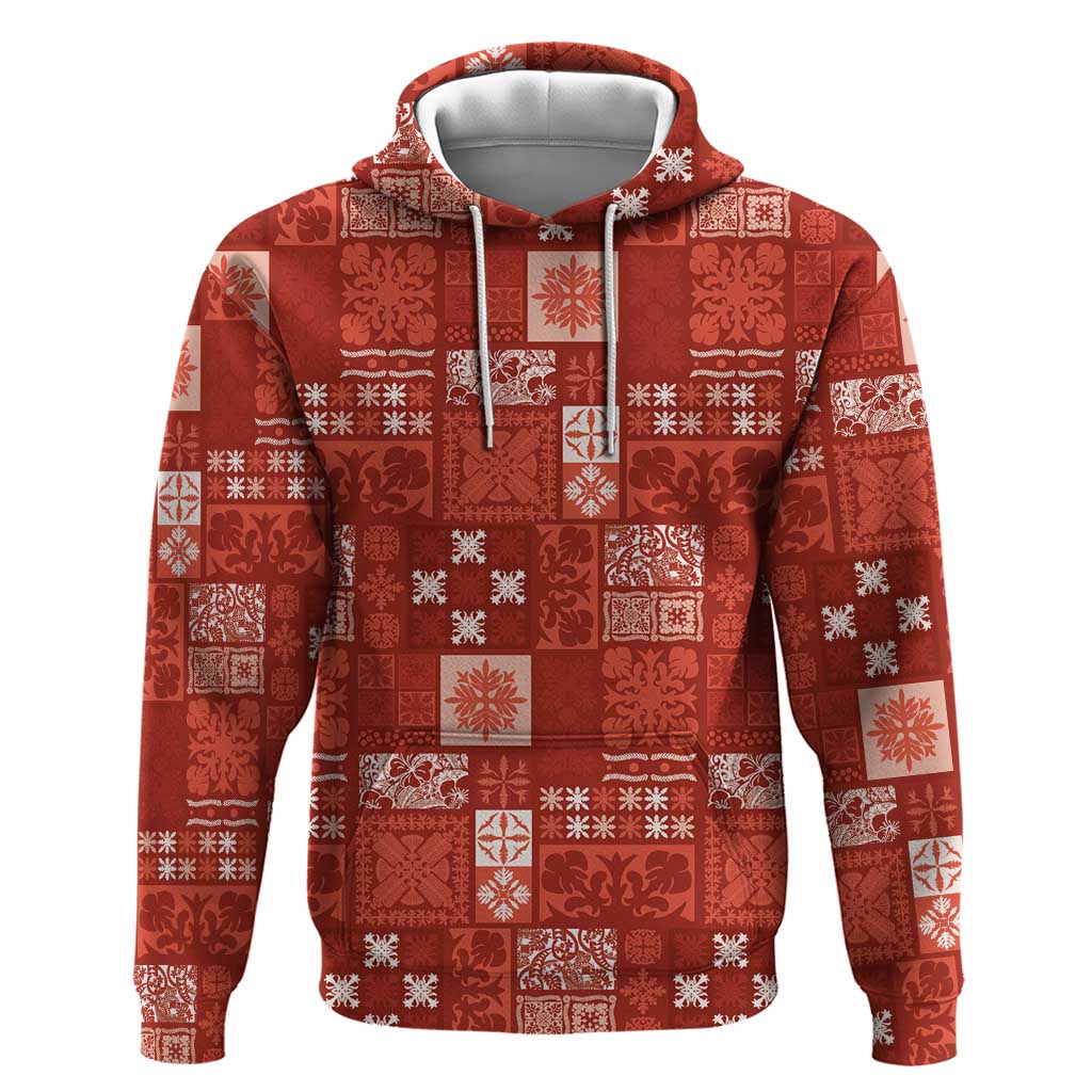Vintage Hawaiian Quilting Patterns Hoodie Red Style Tribal Fabric Patchwork - Polynesian Pride
