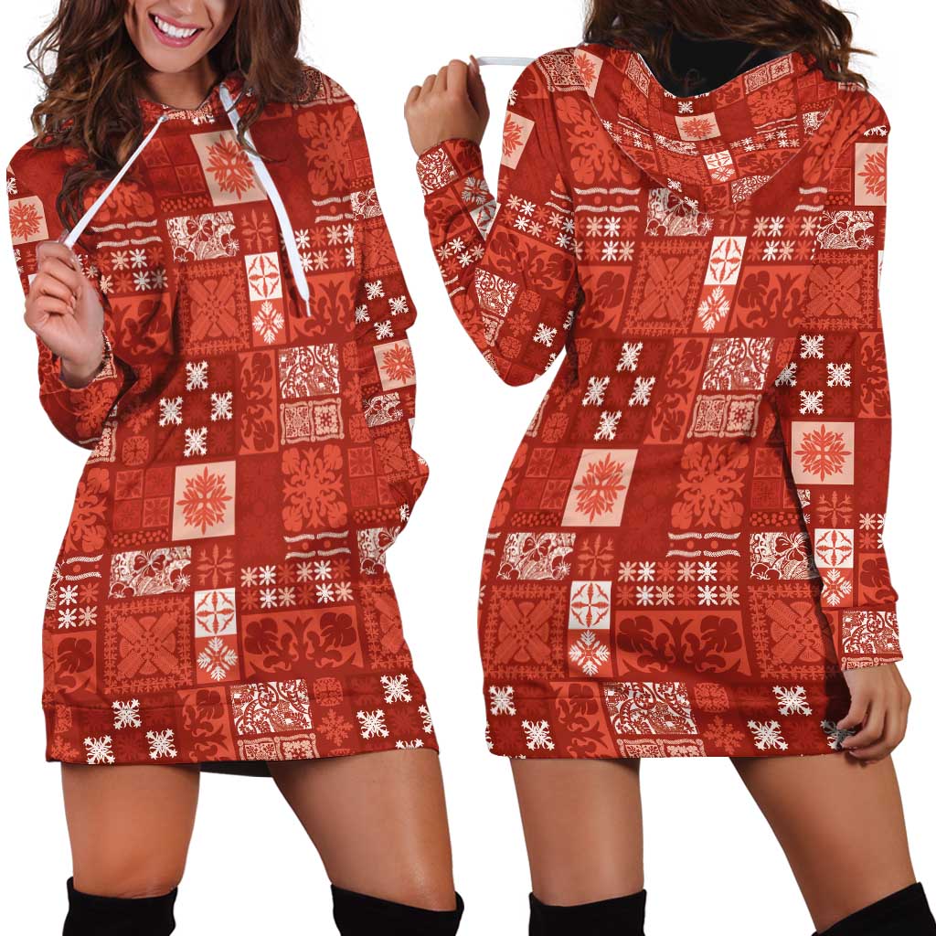 Vintage Hawaiian Quilting Patterns Hoodie Dress Red Style Tribal Fabric Patchwork - Polynesian Pride