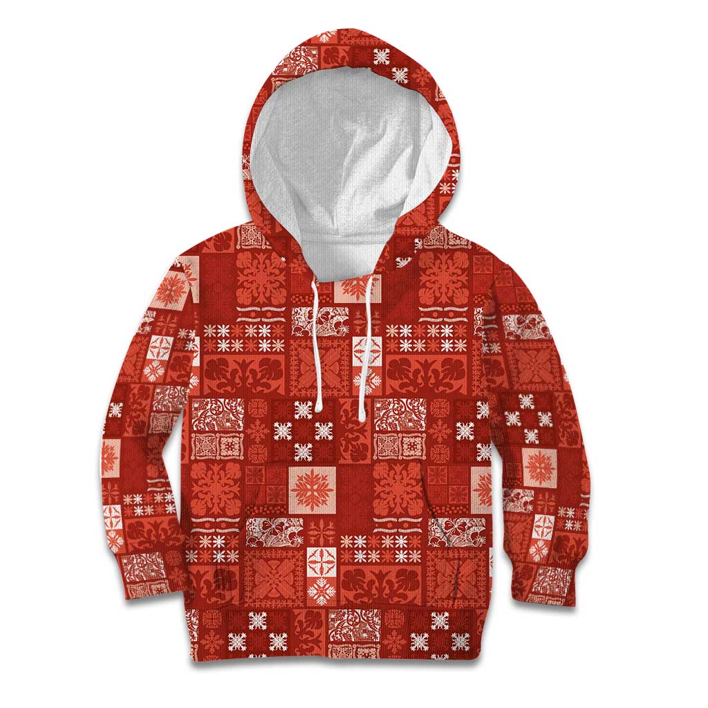 Vintage Hawaiian Quilting Patterns Kid Hoodie Red Style Tribal Fabric Patchwork - Polynesian Pride