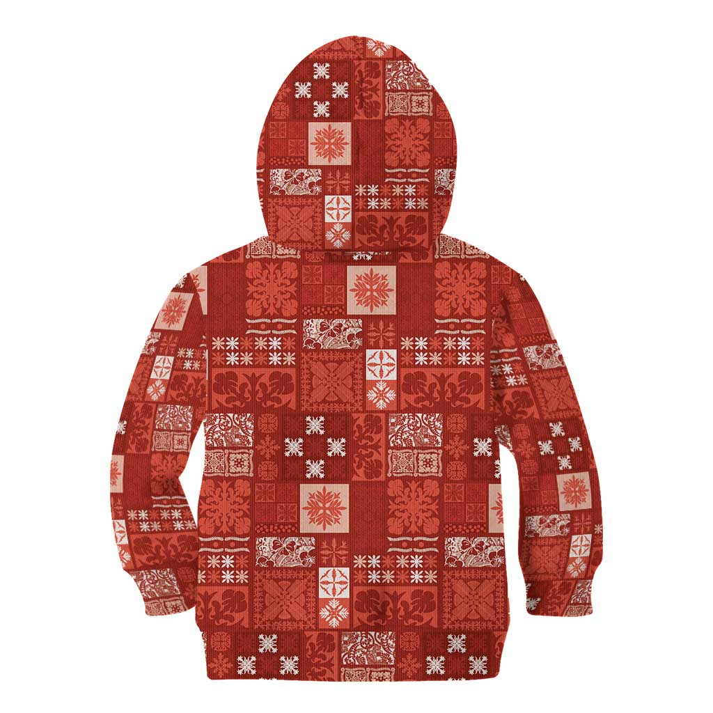 Vintage Hawaiian Quilting Patterns Kid Hoodie Red Style Tribal Fabric Patchwork - Polynesian Pride