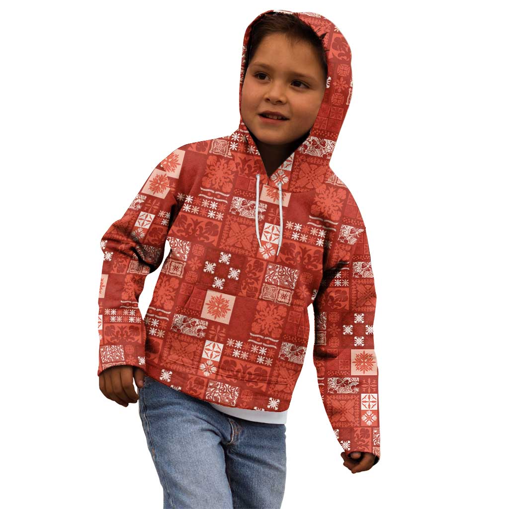 Vintage Hawaiian Quilting Patterns Kid Hoodie Red Style Tribal Fabric Patchwork - Polynesian Pride