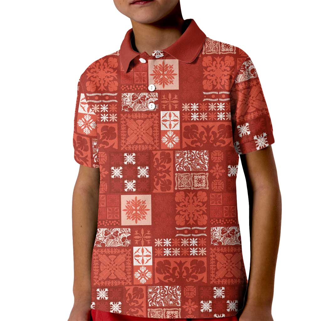 Vintage Hawaiian Quilting Patterns Kid Polo Shirt Red Style Tribal Fabric Patchwork - Polynesian Pride