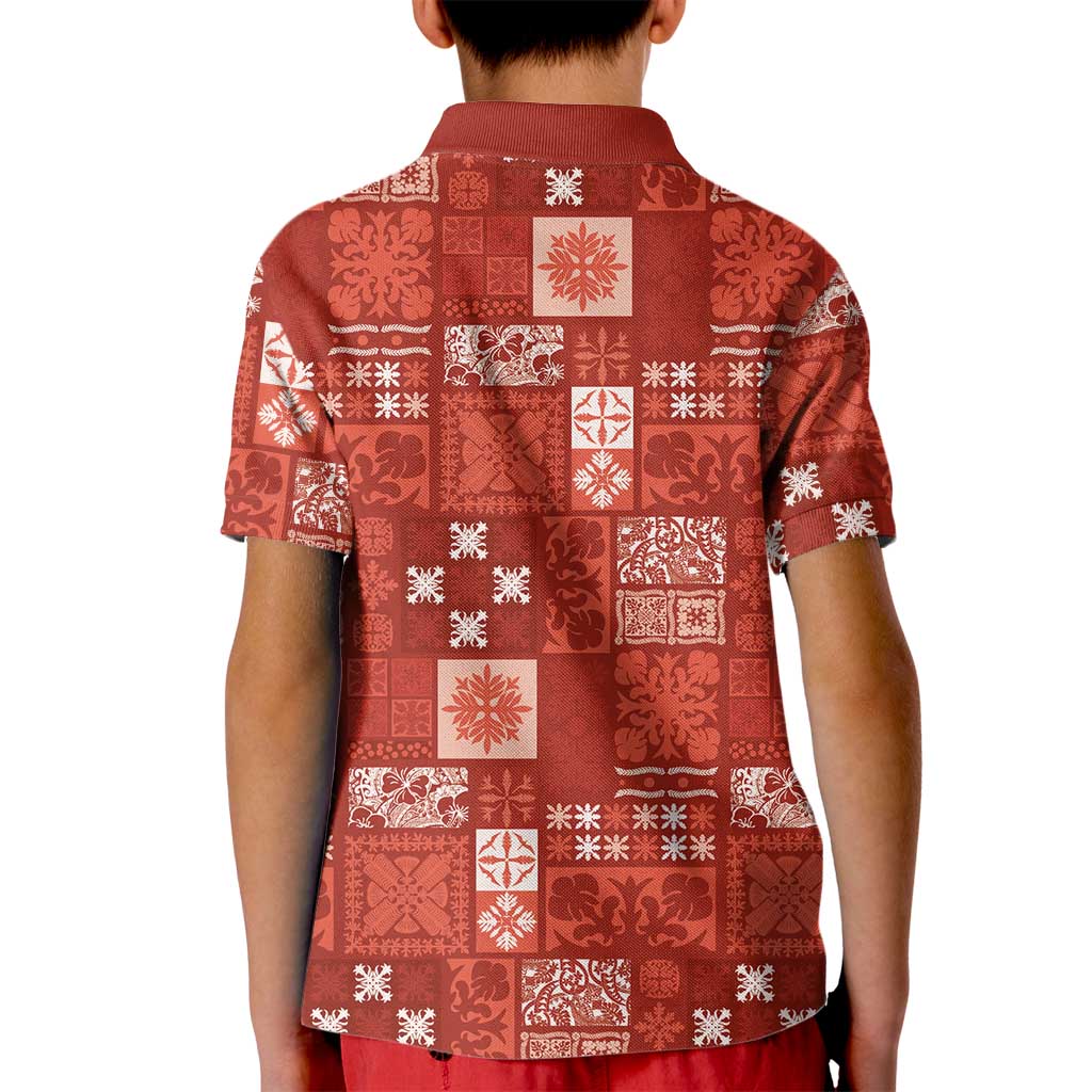 Vintage Hawaiian Quilting Patterns Kid Polo Shirt Red Style Tribal Fabric Patchwork - Polynesian Pride