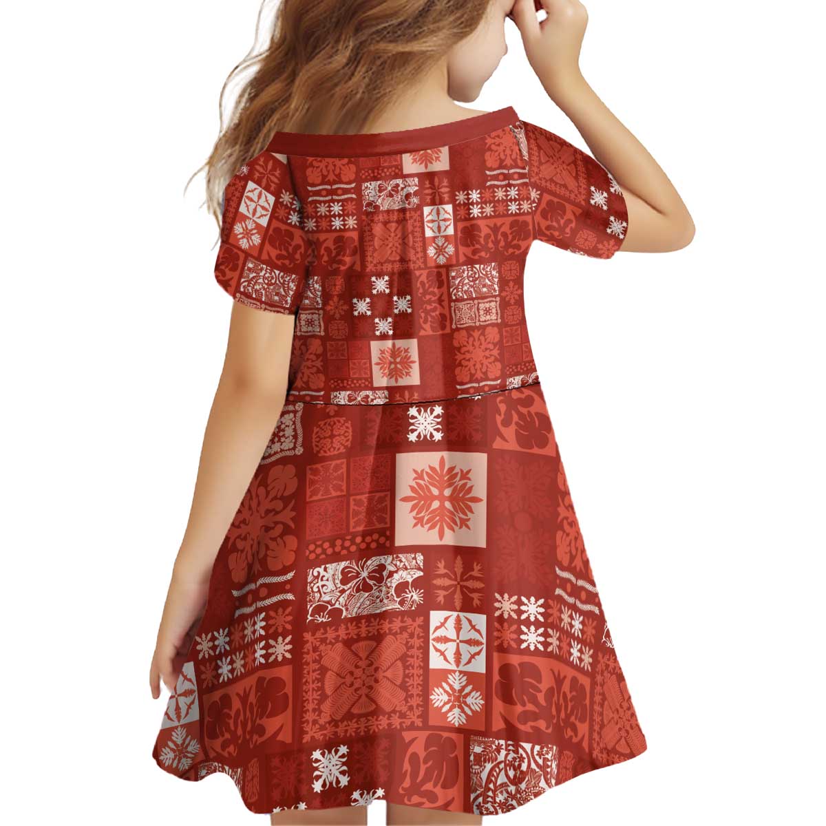 Vintage Hawaiian Quilting Patterns Kid Short Sleeve Dress Red Style Tribal Fabric Patchwork - Polynesian Pride